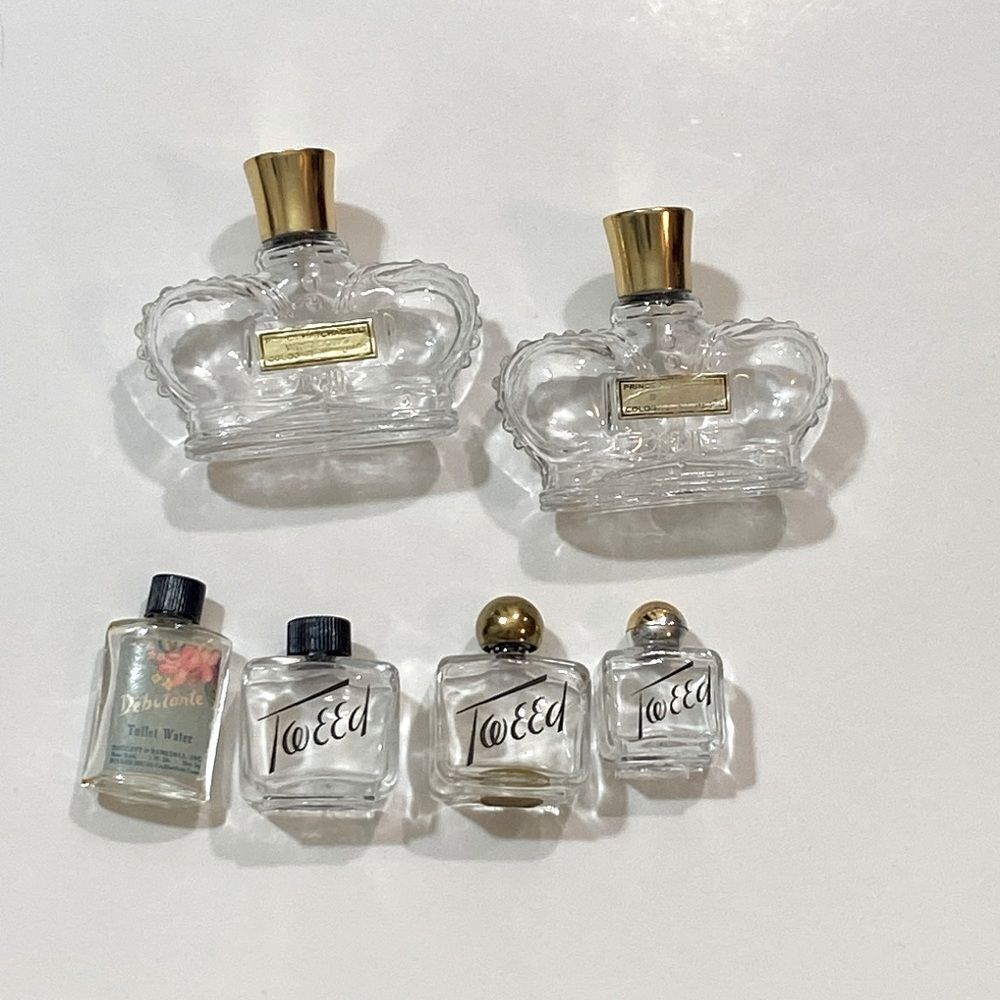 VTG,Miniature Perfume Bottle Collection with Gold And Clear Accents Set 6 Empty
